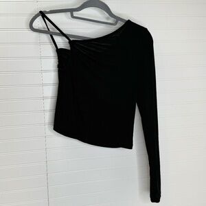 NWT Mango One Shoulder Black Top US Medium